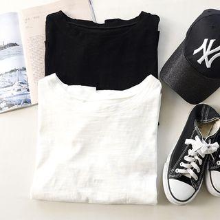 Plain Ripped Elbow Sleeve T-shirt