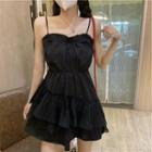 Black Layer Panel Suspender Skirt