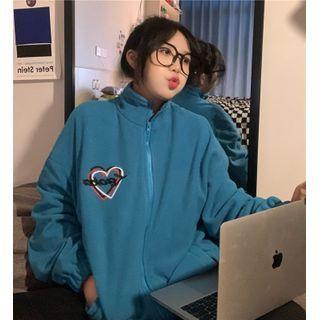 Heart Printed Zip-up Fleece Jacket
