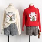 Lucky Cat-print Knit Sweater