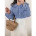Layered-collar Bell-sleeve Gingham Blouse