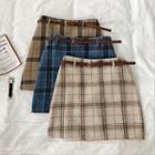 Color-block Acrylic Plaid High-waist Skirt With Belt