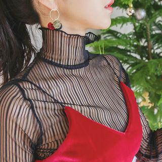 High-neck Stripe Tulle Top