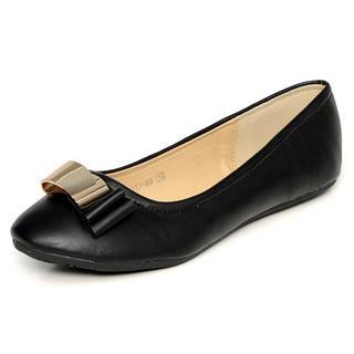 Metal Bow Faux Leather Flats