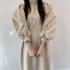 Puff-sleeve Plain Loose Fit Dress Almond - One Size