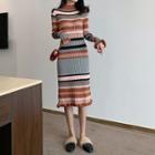 Colorblock Striped Knit Dress As Shown In Figure - One Size