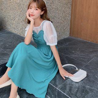 Short-sleeve Chiffon Top / Spaghetti Strap Dress / Set