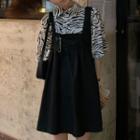 Elbow-sleeve Zebra Print Shirt / Mini Overall Dress