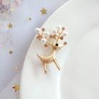 Faux Pearl Alloy Deer Brooch Gold & White - One Size