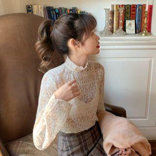 Mock Turtleneck Lace Long-sleeve Top White - One Size