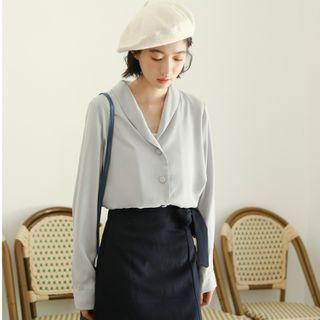 Plain Long-sleeve Blouse As Shown In Figure - One Size
