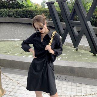 Long-sleeve Henley Mini Shirtdress