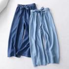 Plain Tie-waist Straight Cut Wide Leg Jeans