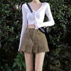 Long-sleeve Henley T-shirt / Denim A-line Skirt / Set