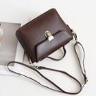 Faux Leather Push Lock Crossbody Bag Coffee - One Size
