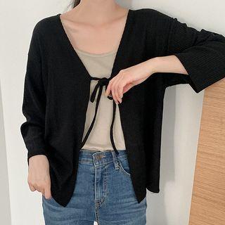 Plus Size Tie-front Ribbed Cardigan