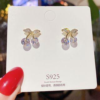 Rhinestone Cherry Earring Cs076 - 1 Pr - Gold - One Size