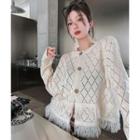 Tassel Perforated Cardigan Off-white - One Size