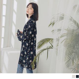 Floral Print Open Front Long Cover-up