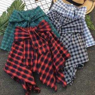 Asymmetric A-line Mini Plaid Skorts