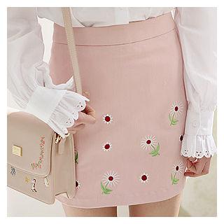 Flower-embroidered Miniskirt
