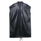 Short-sleeve Faux Leather Midi Jacket Black - One Size