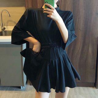 Set: Elbow-sleeve T-shirt + Drawstring Waist Shorts