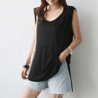 Dip-back Linen Blend Tank Top