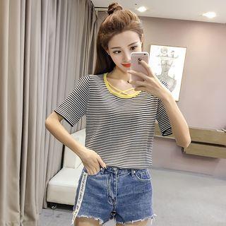 Short-sleeve Strappy Striped Top