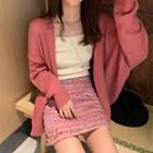 Sleeveless Knit Top / Cardigan / Tweed A-line Mini Skirt