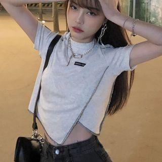 Short-sleeve Asymmetric Applique Top