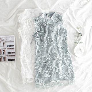 Sleeveless Crochet Qipao Dress