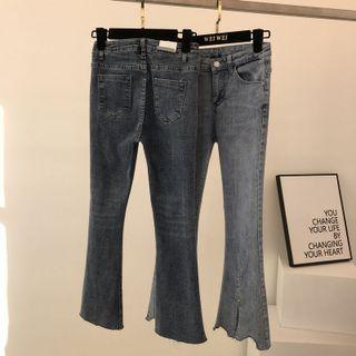 Frayed Boot-cut Washed Jeans