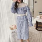 Lace Panel Gingham Long-sleeve A-line Dress