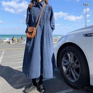 Corduroy A-line Shirt Dress Blue - One Size