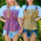 Belted Plaid Top-overlay T-shirt