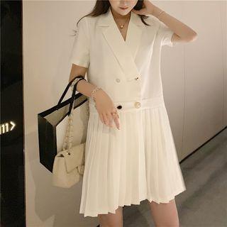 Double-breasted Pleated-hem Mini Dress