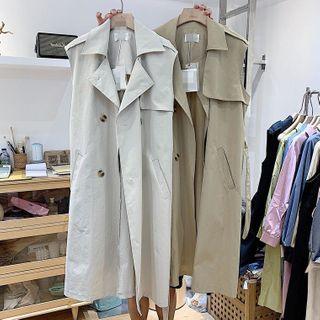 Sleeveless Trench Jacket Khaki - One Size