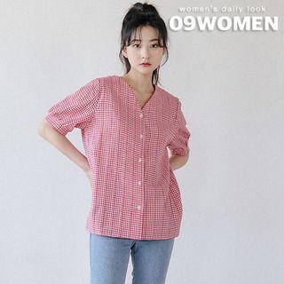 Plus Size Crochet-trim Gingham Blouse