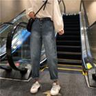 Washed Cropped Straight-fit Jeans