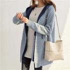 Open-front Contrast-trim Hooded Cardigan