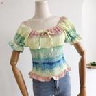 Tie Dye Puff-sleeve Smocked Top Yellow - One Size