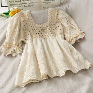 Patchwork Square-neck Plain Top
