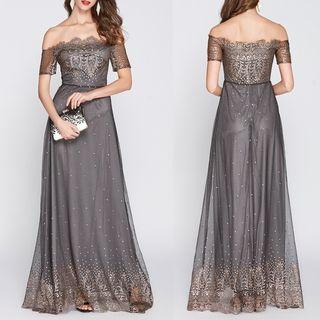 Embroidered Off-shoulder A-line Evening Gown