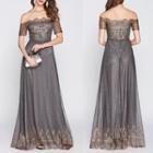 Embroidered Off-shoulder A-line Evening Gown