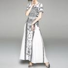 Short-sleeve Printed Maxi A-line Dress