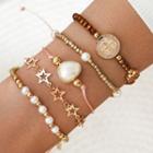 Set Of 5: Alloy Faux Pearl Bracelet (various Designs) Ab315 - Gold - One Size