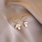 Pearl Alloy Dangle Earring A333 - 1 Pair - Silver Needle - Gold - One Size