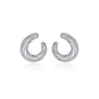 Fashion Simple Geometric Round Stud Earrings With Cubic Zirconia Silver - One Size