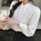 Lace Panel Button-up Blouse Beige - One Size